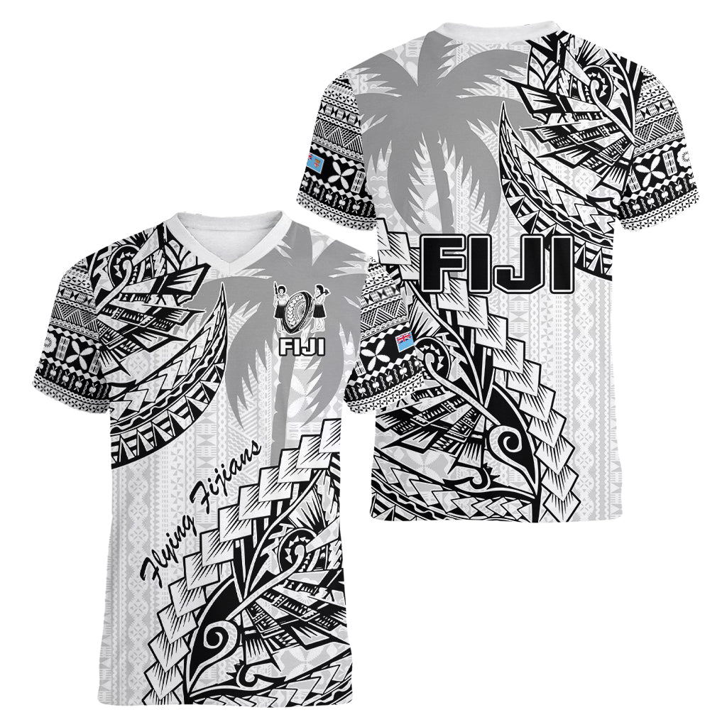 Fiji Rugby Women V Neck T Shirt Kaiviti Fijian Tribal World Cup White LT9 - Polynesian Pride
