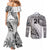 Custom Fiji Rugby Couples Matching Mermaid Dress and Long Sleeve Button Shirt Kaiviti Fijian Tribal World Cup White LT9 - Polynesian Pride