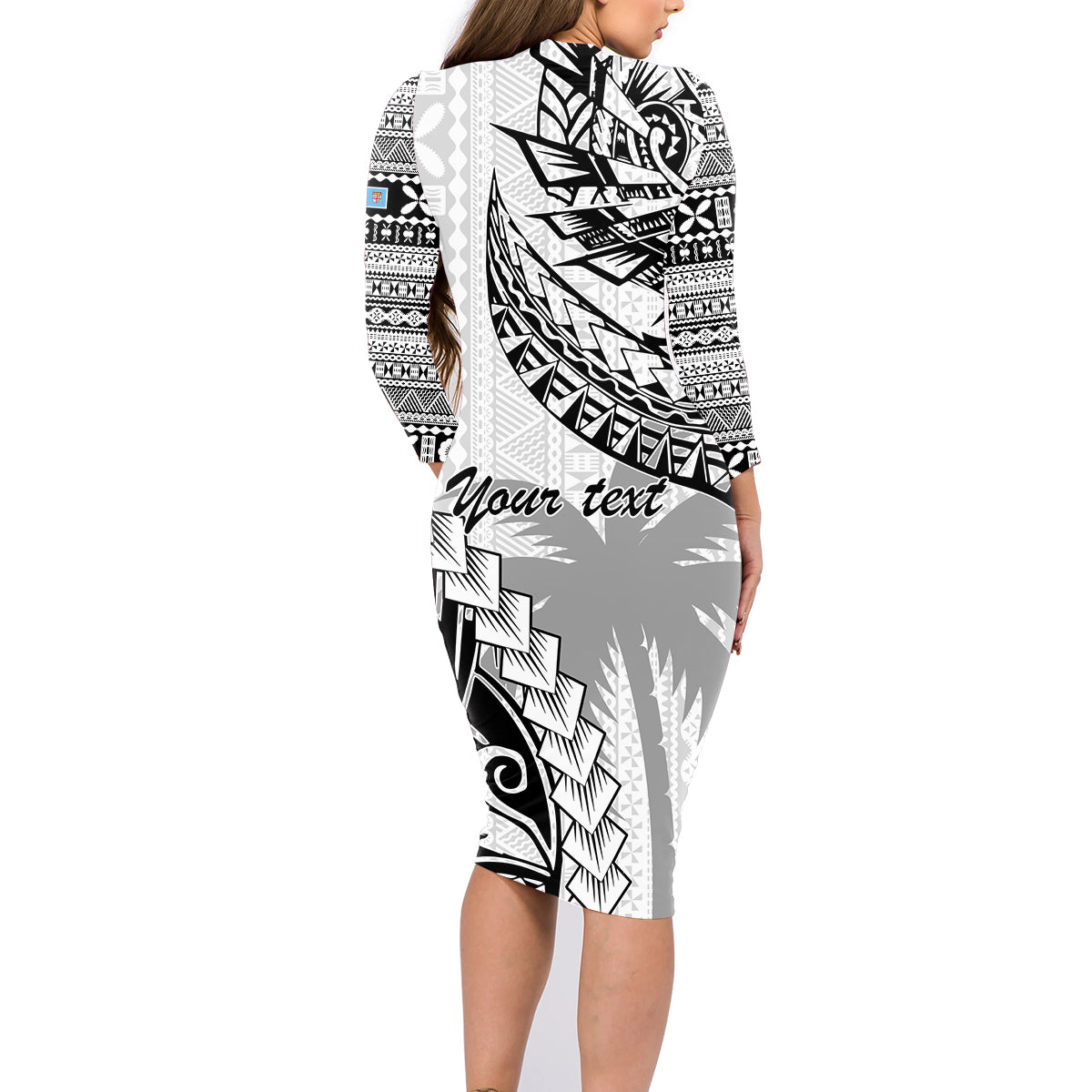 Custom Fiji Rugby Family Matching Long Sleeve Bodycon Dress and Hawaiian Shirt Kaiviti Fijian Tribal World Cup White LT9 - Polynesian Pride
