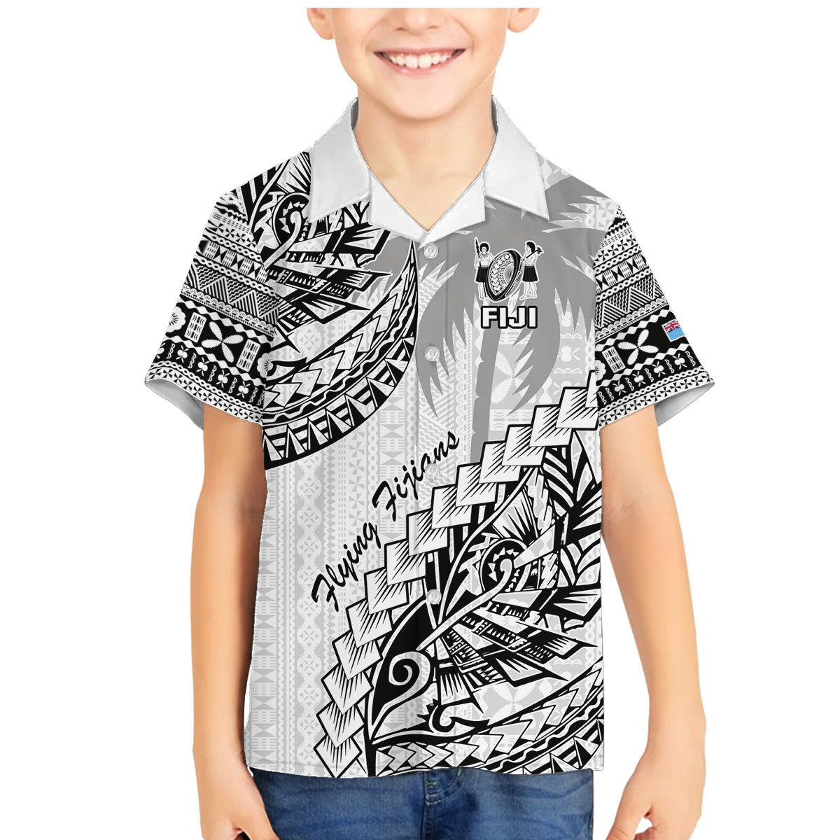 Custom Fiji Rugby Family Matching Mermaid Dress and Hawaiian Shirt Kaiviti Fijian Tribal World Cup White LT9 Son's Shirt White - Polynesian Pride