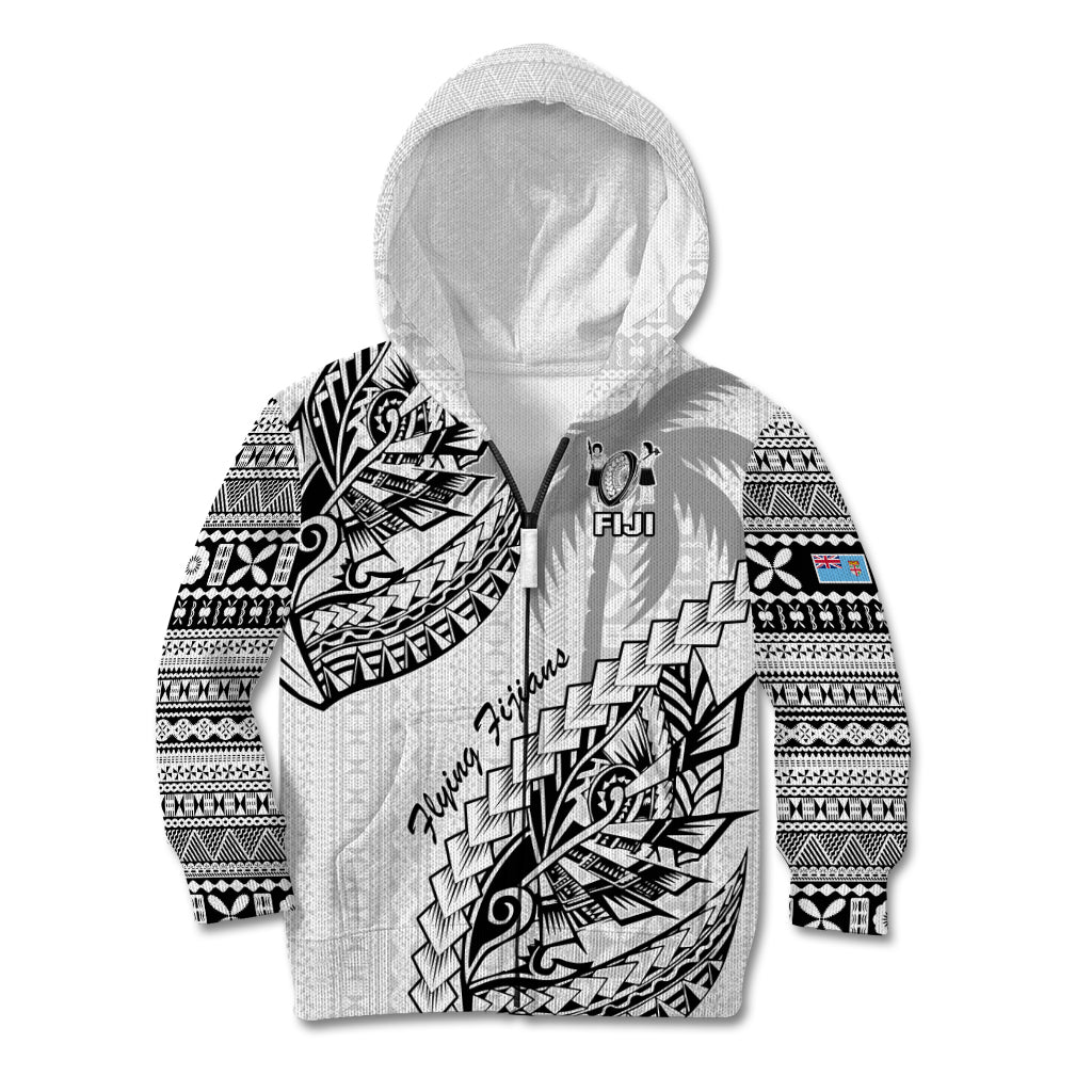 Custom Fiji Rugby Kid Hoodie Kaiviti Fijian Tribal World Cup White LT9 - Polynesian Pride