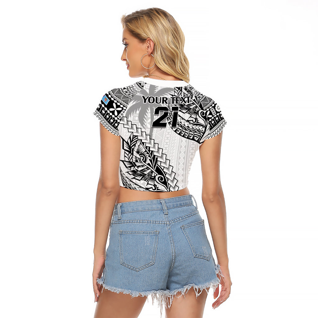 Custom Fiji Rugby Raglan Cropped T Shirt Kaiviti Fijian Tribal World Cup White LT9 - Polynesian Pride