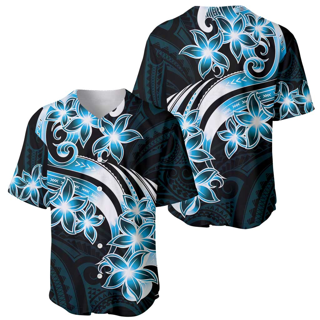 Plumeria Tribal Tattoo Baseball Jersey Blue Polynesian Pattern LT9 - Polynesian Pride