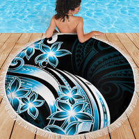 Plumeria Tribal Tattoo Beach Blanket Blue Polynesian Pattern