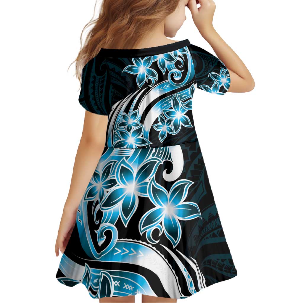 Plumeria Tribal Tattoo Family Matching Long Sleeve Bodycon Dress and Hawaiian Shirt Blue Polynesian Pattern