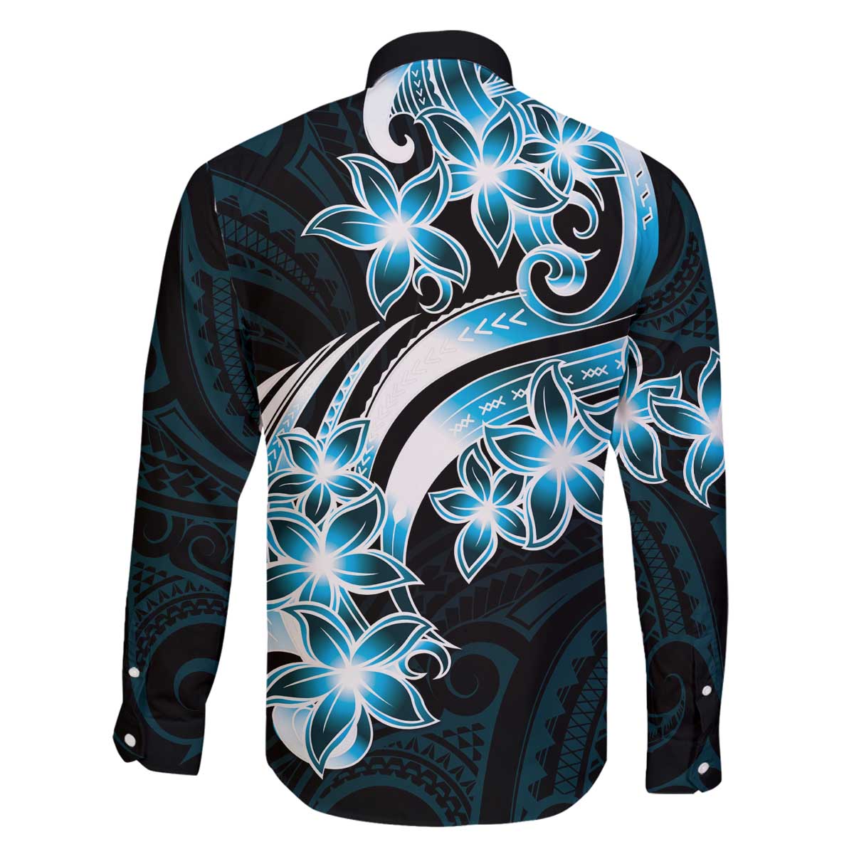 Plumeria Tribal Tattoo Family Matching Off The Shoulder Long Sleeve Dress and Hawaiian Shirt Blue Polynesian Pattern LT9 - Polynesian Pride