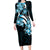 Plumeria Tribal Tattoo Long Sleeve Bodycon Dress Blue Polynesian Pattern