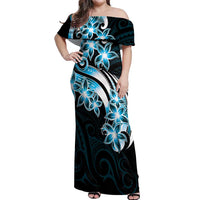 Plumeria Tribal Tattoo Off Shoulder Maxi Dress Blue Polynesian Pattern LT9 Women Blue - Polynesian Pride