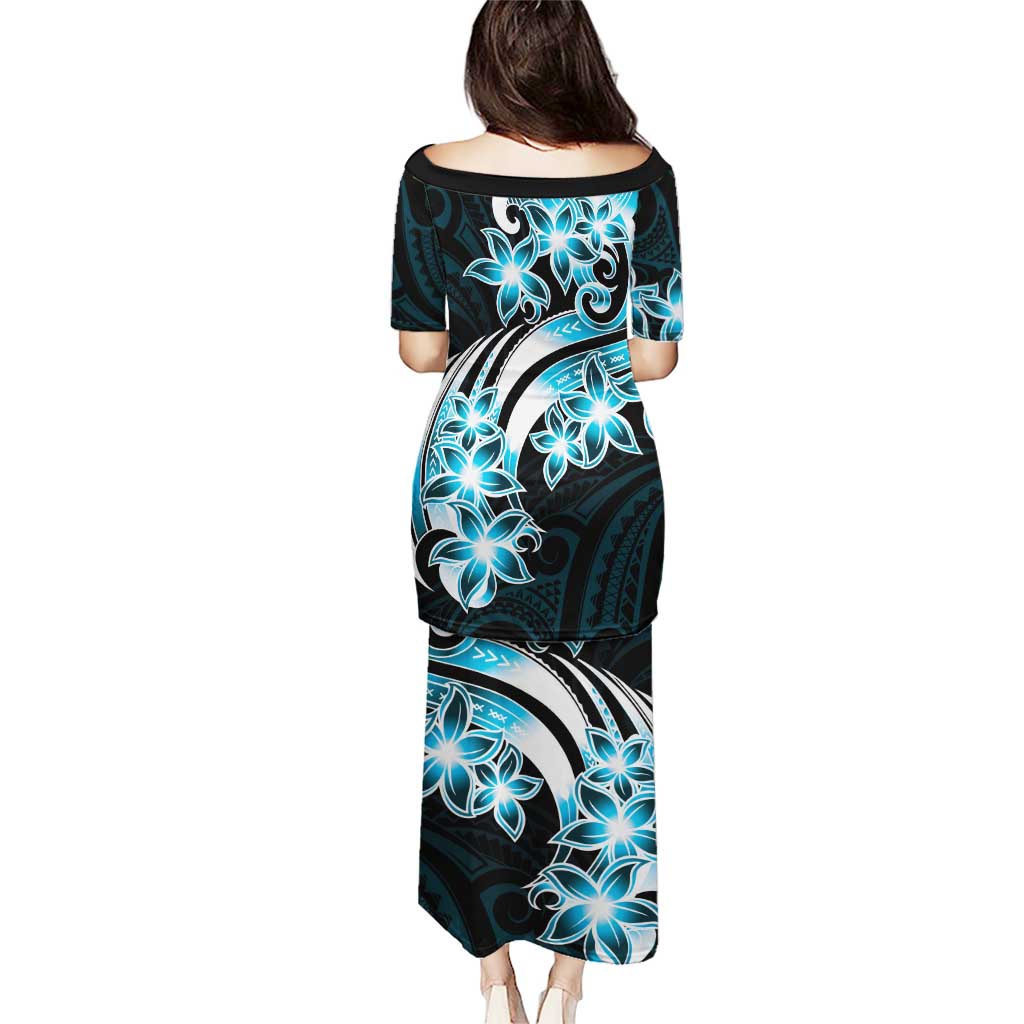 Plumeria Tribal Tattoo Puletasi Blue Polynesian Pattern