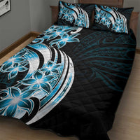 Plumeria Tribal Tattoo Quilt Bed Set Blue Polynesian Pattern