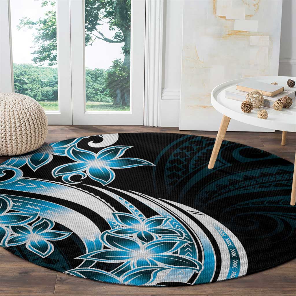 Plumeria Tribal Tattoo Round Carpet Blue Polynesian Pattern LT9 - Polynesian Pride
