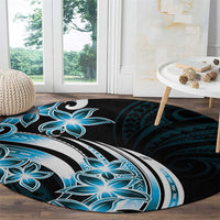 Plumeria Tribal Tattoo Round Carpet Blue Polynesian Pattern LT9 - Polynesian Pride