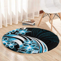 Plumeria Tribal Tattoo Round Carpet Blue Polynesian Pattern LT9 - Polynesian Pride