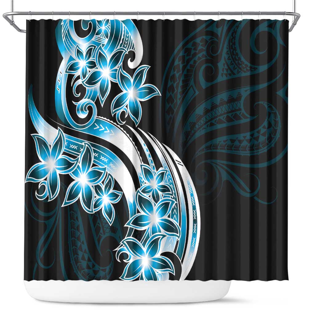 Plumeria Tribal Tattoo Shower Curtain Blue Polynesian Pattern LT9 Blue - Polynesian Pride