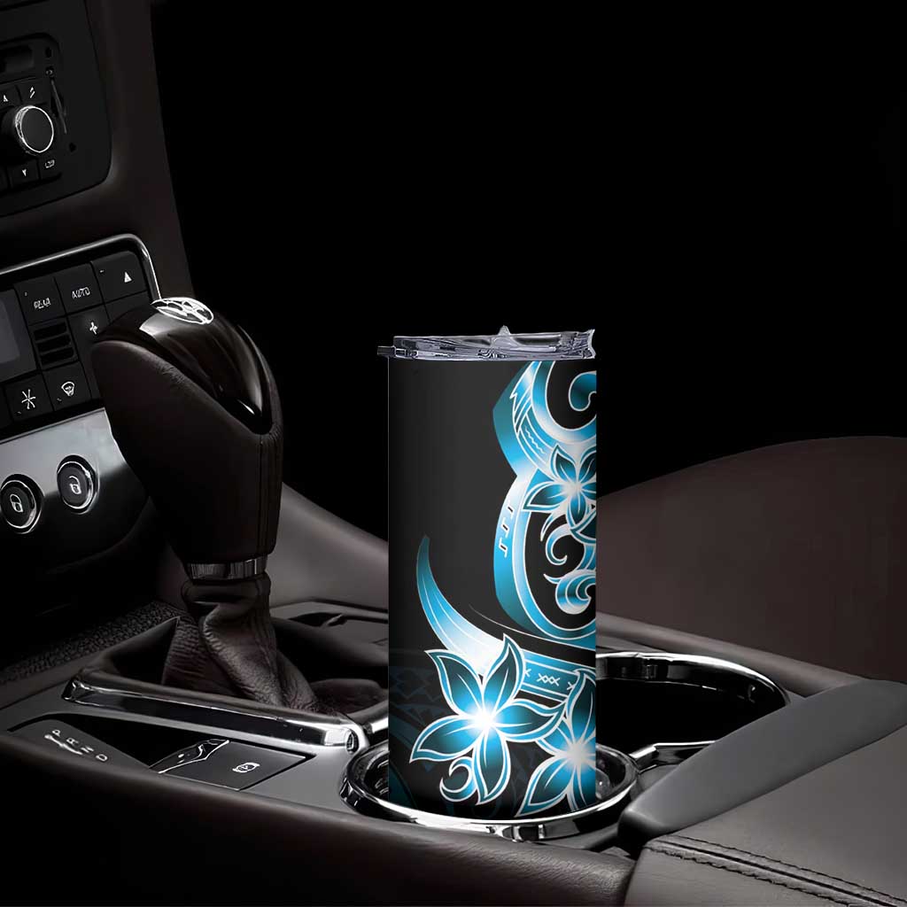 Plumeria Tribal Tattoo Skinny Tumbler Blue Polynesian Pattern
