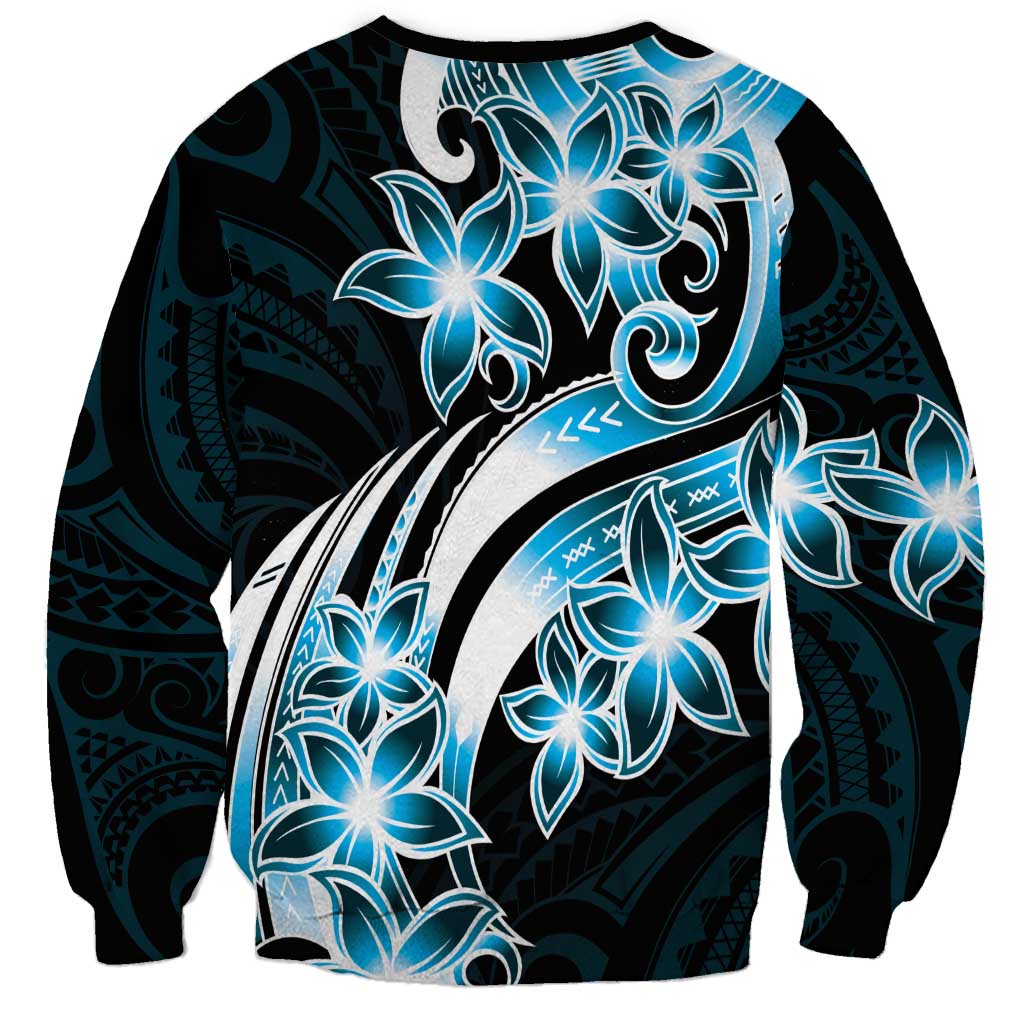 Plumeria Tribal Tattoo Sweatshirt Blue Polynesian Pattern