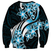 Plumeria Tribal Tattoo Sweatshirt Blue Polynesian Pattern