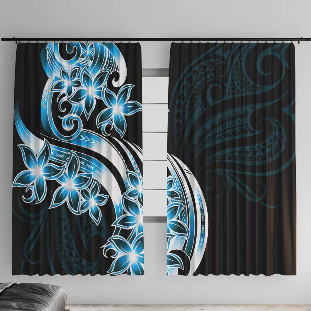 Plumeria Tribal Tattoo Window Curtain Blue Polynesian Pattern LT9 With Hooks Blue - Polynesian Pride