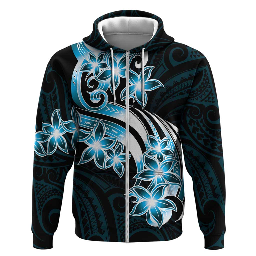 Plumeria Tribal Tattoo Zip Hoodie Blue Polynesian Pattern LT9 Zip Hoodie Blue - Polynesian Pride