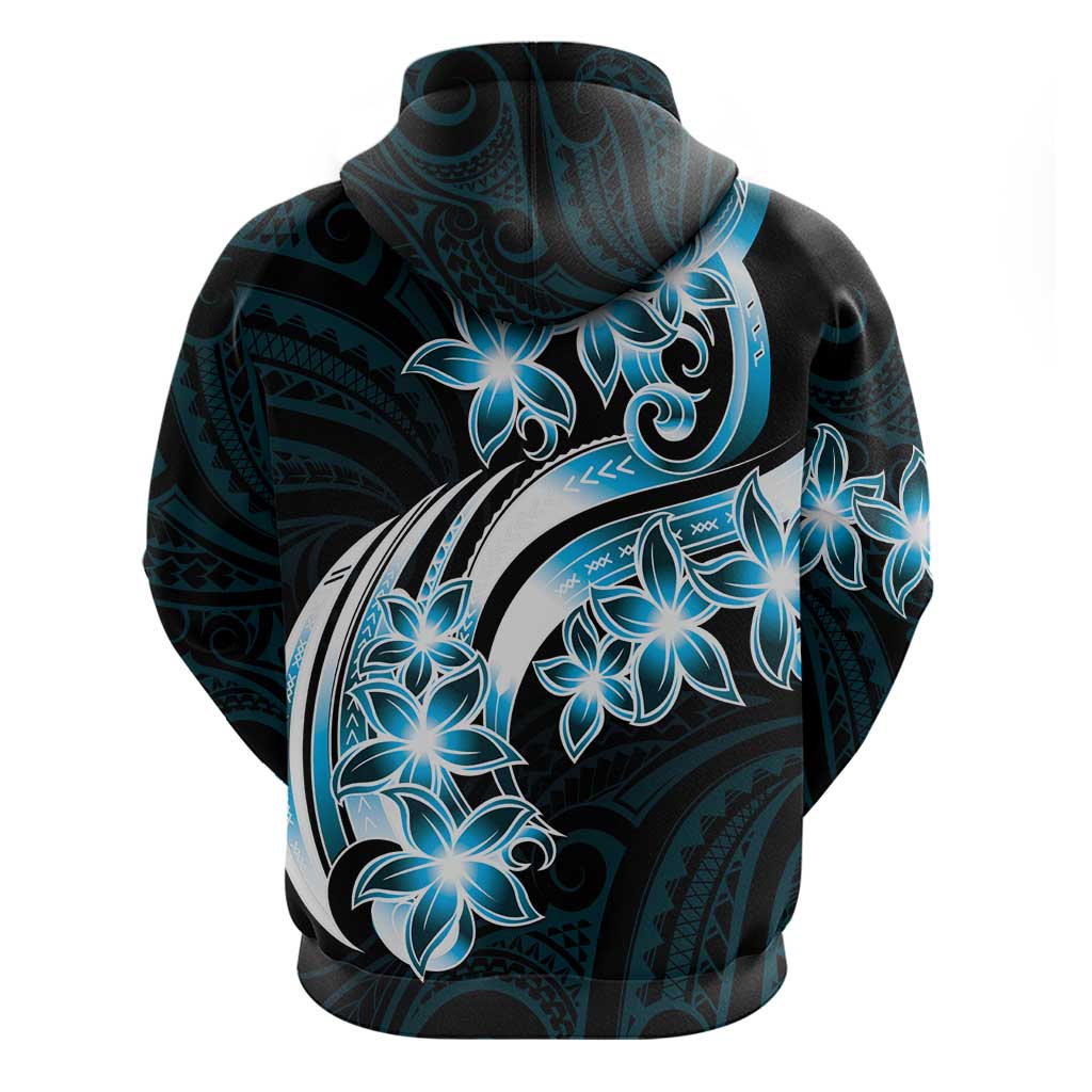 Plumeria Tribal Tattoo Zip Hoodie Blue Polynesian Pattern LT9 - Polynesian Pride