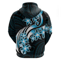 Plumeria Tribal Tattoo Zip Hoodie Blue Polynesian Pattern LT9 - Polynesian Pride