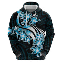 Plumeria Tribal Tattoo Zip Hoodie Blue Polynesian Pattern LT9 - Polynesian Pride