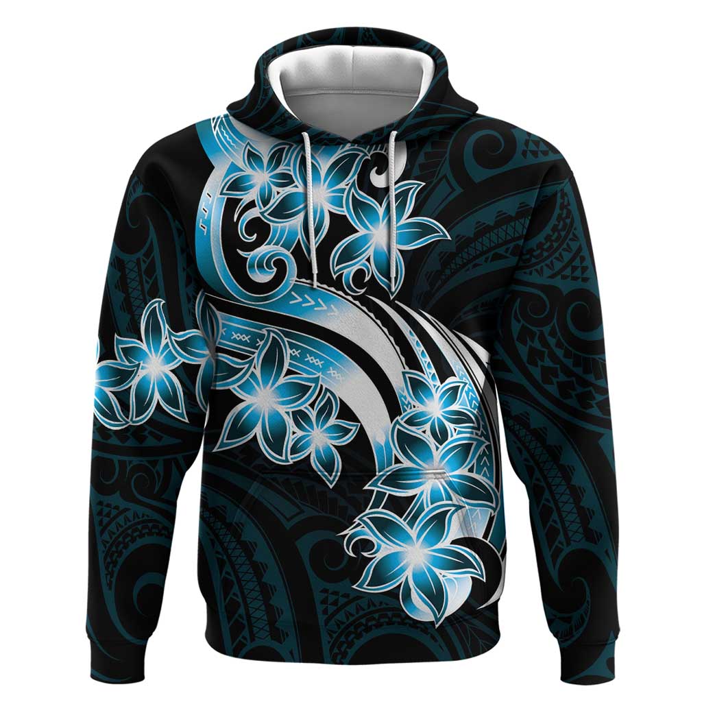 Plumeria Tribal Tattoo Zip Hoodie Blue Polynesian Pattern LT9 Pullover Hoodie Blue - Polynesian Pride