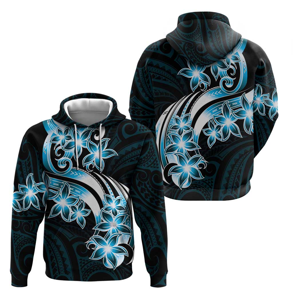 Plumeria Tribal Tattoo Zip Hoodie Blue Polynesian Pattern LT9 - Polynesian Pride