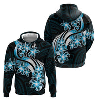 Plumeria Tribal Tattoo Zip Hoodie Blue Polynesian Pattern LT9 - Polynesian Pride