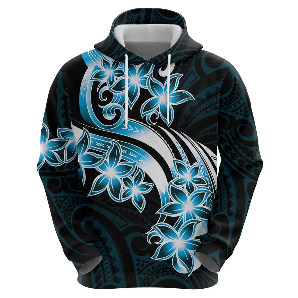 Plumeria Tribal Tattoo Zip Hoodie Blue Polynesian Pattern LT9 - Polynesian Pride