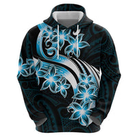 Plumeria Tribal Tattoo Zip Hoodie Blue Polynesian Pattern LT9 - Polynesian Pride