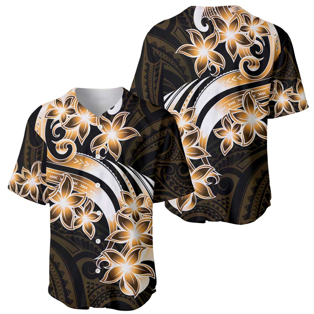 Plumeria Tribal Tattoo Baseball Jersey Gold Polynesian Pattern LT9 - Polynesian Pride