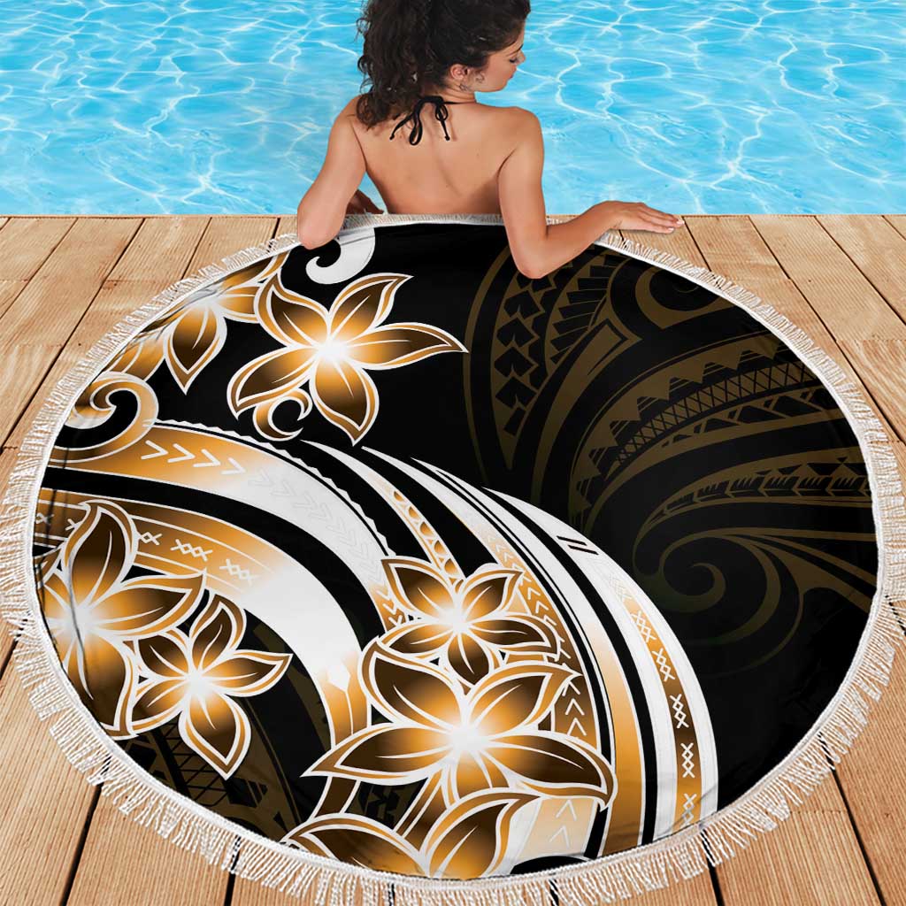 Plumeria Tribal Tattoo Beach Blanket Gold Polynesian Pattern
