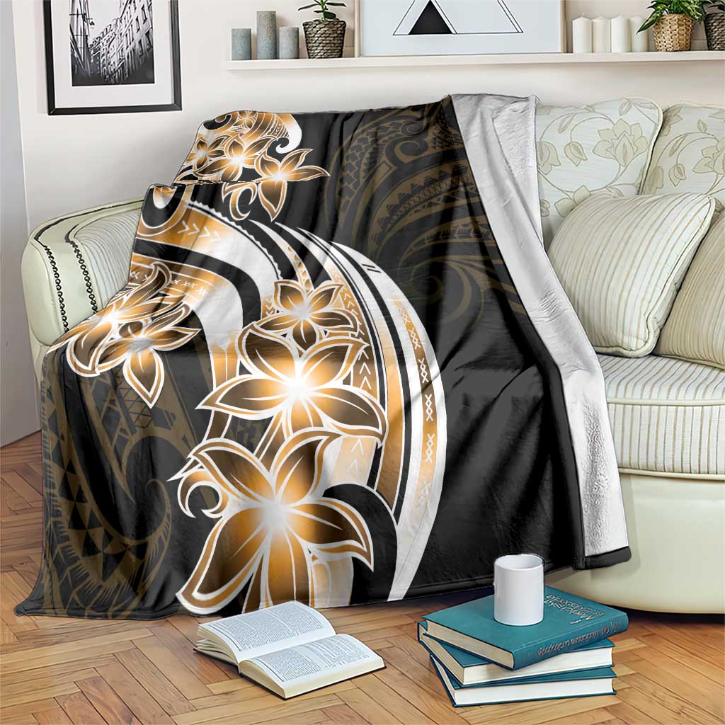 Plumeria Tribal Tattoo Blanket Gold Polynesian Pattern