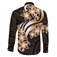 Plumeria Tribal Tattoo Family Matching Off Shoulder Maxi Dress and Hawaiian Shirt Gold Polynesian Pattern