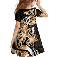 Plumeria Tribal Tattoo Family Matching Off Shoulder Short Dress and Hawaiian Shirt Gold Polynesian Pattern