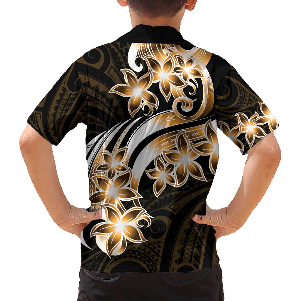 Plumeria Tribal Tattoo Kid Hawaiian Shirt Gold Polynesian Pattern