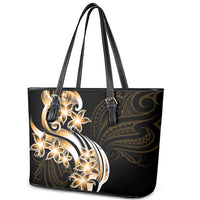 Plumeria Tribal Tattoo Leather Tote Bag Gold Polynesian Pattern