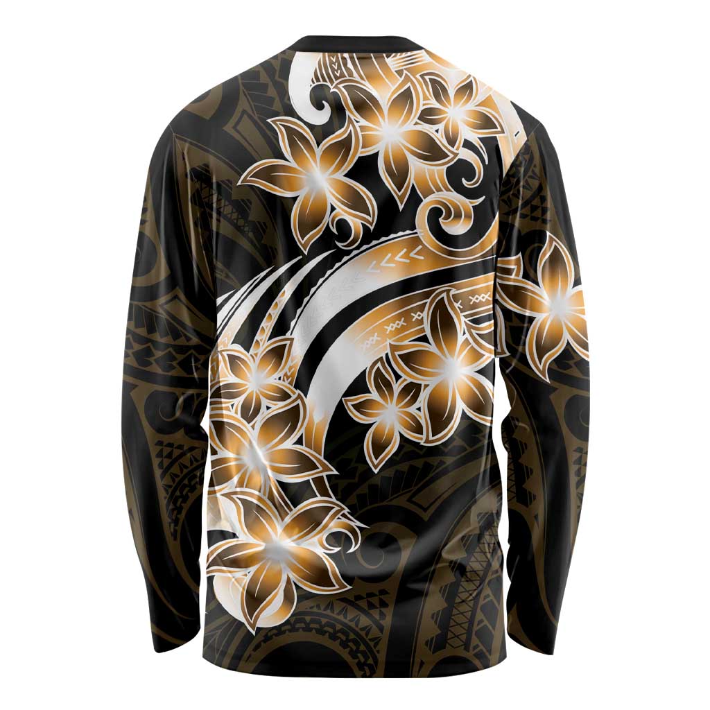 Plumeria Tribal Tattoo Long Sleeve Shirt Gold Polynesian Pattern LT9 - Polynesian Pride
