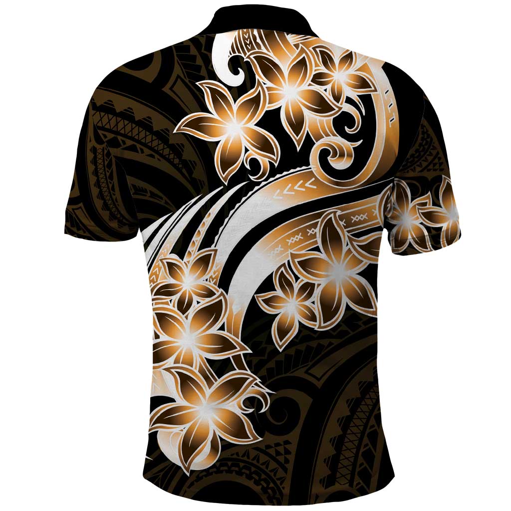 Plumeria Tribal Tattoo Polo Shirt Gold Polynesian Pattern