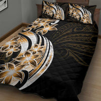 Plumeria Tribal Tattoo Quilt Bed Set Gold Polynesian Pattern