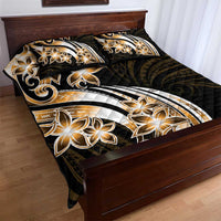 Plumeria Tribal Tattoo Quilt Bed Set Gold Polynesian Pattern