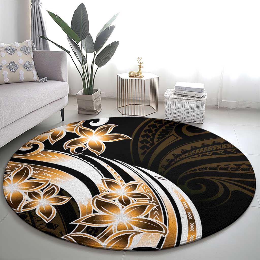 Plumeria Tribal Tattoo Round Carpet Gold Polynesian Pattern LT9 - Polynesian Pride