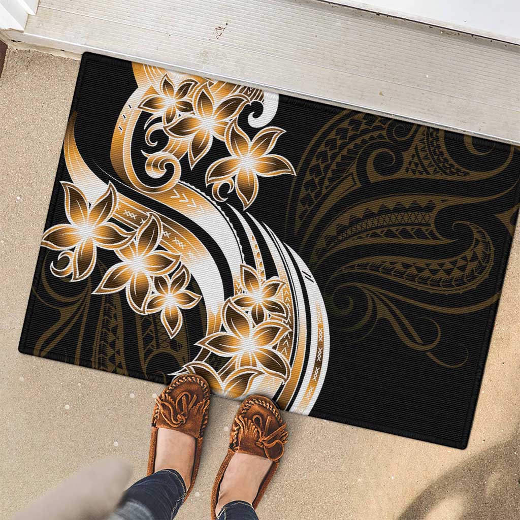 Plumeria Tribal Tattoo Rubber Doormat Gold Polynesian Pattern LT9 - Polynesian Pride