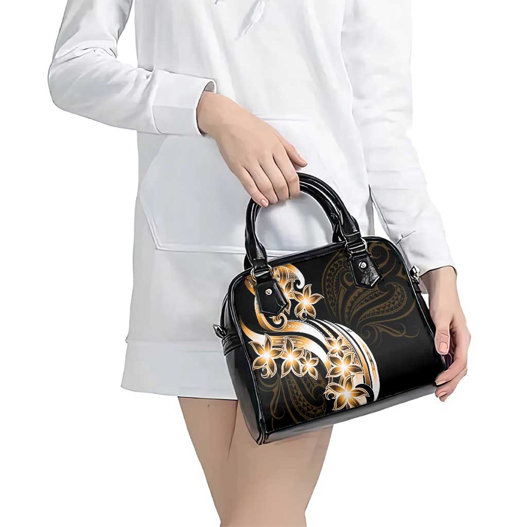 Plumeria Tribal Tattoo Shoulder Handbag Gold Polynesian Pattern