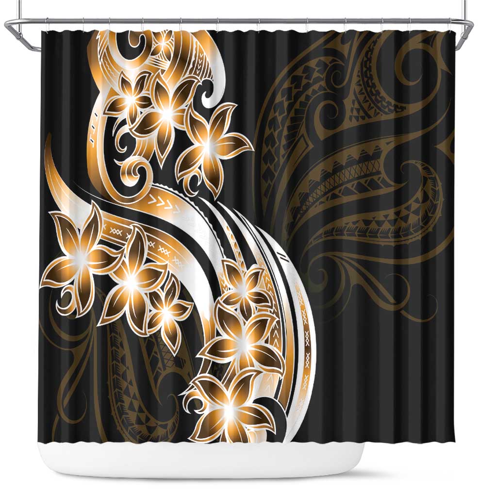Plumeria Tribal Tattoo Shower Curtain Gold Polynesian Pattern LT9 Gold - Polynesian Pride