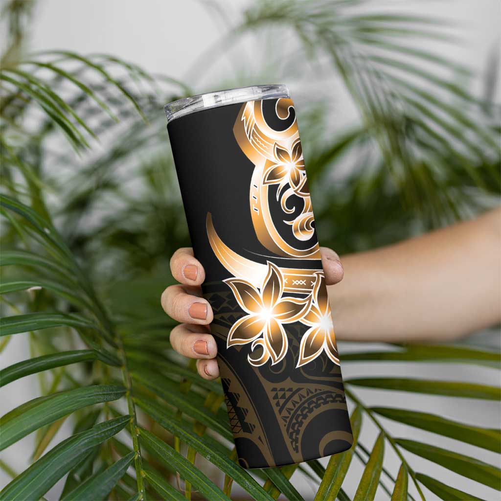 Plumeria Tribal Tattoo Skinny Tumbler Gold Polynesian Pattern