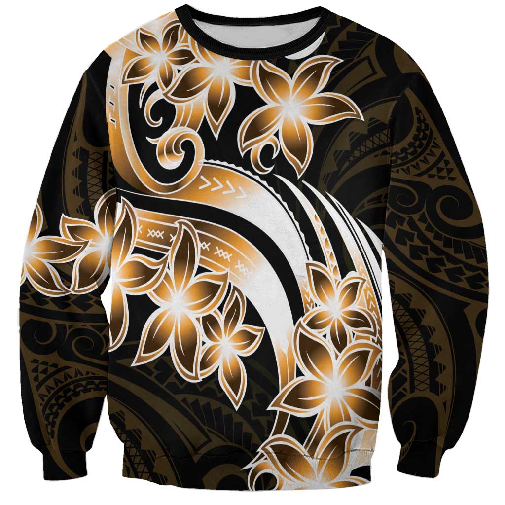 Plumeria Tribal Tattoo Sweatshirt Gold Polynesian Pattern