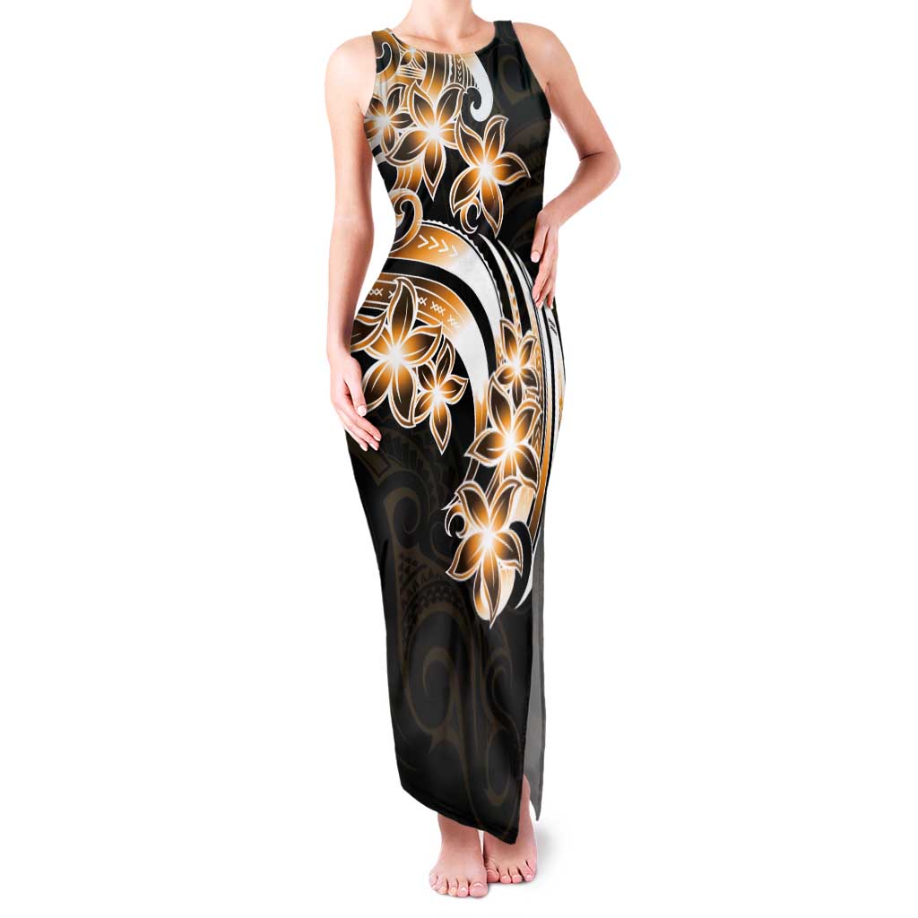 Plumeria Tribal Tattoo Tank Maxi Dress Gold Polynesian Pattern