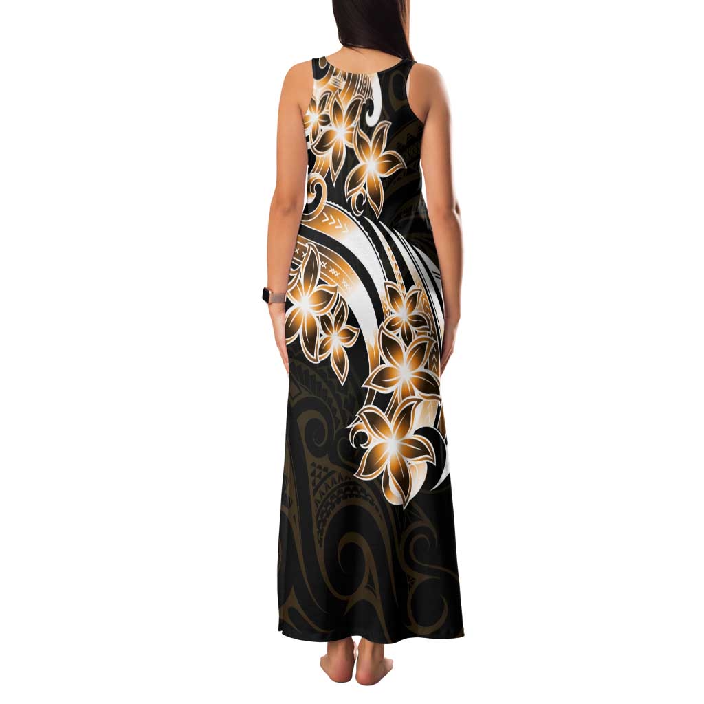 Plumeria Tribal Tattoo Tank Maxi Dress Gold Polynesian Pattern